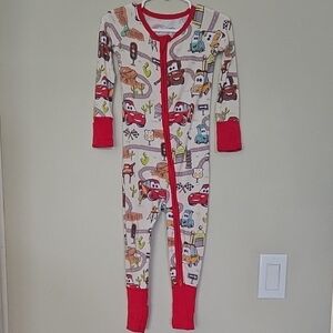Little Sleepies Cars Footie Pajama - Cream and Red